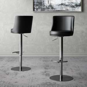 Banbury Black Faux Leather Gas-lift Bar Stools In Pair