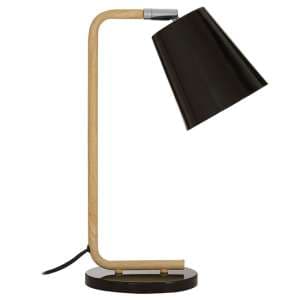 Bruyo Black Metal Table Lamp With Natural Wooden Base