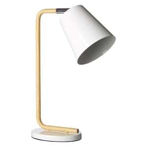 Bruyo White Metal Table Lamp With Natural Wooden Base
