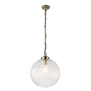 Brydon Large Ribbed Glass Pendant Light In Antique Brass