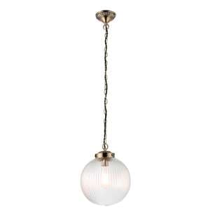 Brydon Small Ribbed Glass Pendant Light In Antique Brass - UK