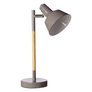 Brymon Grey Metal Table Lamp With Natural Wooden Base
