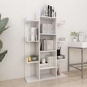 Bryson High Gloss Bookcase With 13 Compartments In White - UK