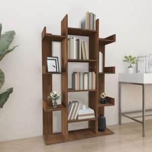 Bryson Wooden Bookcase With 13 Compartments In Brown Oak - UK