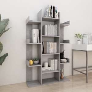 Bryson Wooden Bookcase With 13 Compartments In Concrete Effect - UK