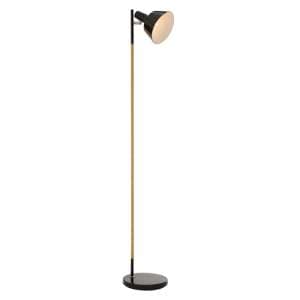Bryton Black Metal Floor Lamp With Natural Wooden Stand - UK