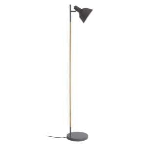 Bryton Grey Metal Floor Lamp With Natural Wooden Stand - UK