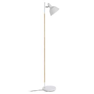 Bryton White Metal Floor Lamp With Natural Wooden Stand - UK