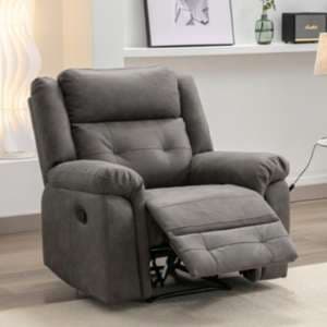 Budva Manual Recliner Fabric 1 Seater Sofa In Dark Grey - UK