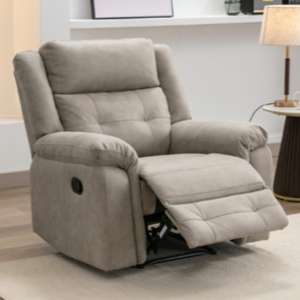 Budva Manual Recliner Fabric 1 Seater Sofa In Light Grey - UK