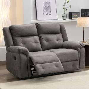 Budva Manual Recliner Fabric 2 Seater Sofa In Dark Grey - UK