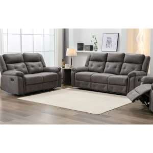 Budva Manual Recliner Fabric 3+2 Sofa Set In Dark Grey - UK