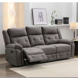 Budva Manual Recliner Fabric 3 Seater Sofa In Dark Grey - UK