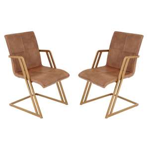 Australis Brown Leather Dining Chairs With Iron Frame In A Pair