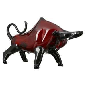 Bull Glass Design Sculpture In Dark Red And Black