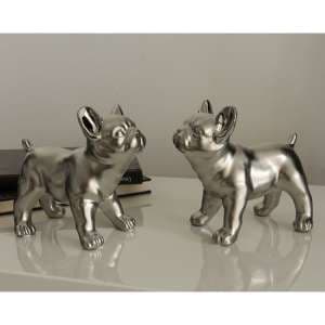 Bulldog Ceramic Set Of 2 Design Sculpture In Antique Silver