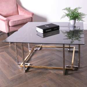 Bullion Glass Coffee Table With Gold Silver Metal Frame - UK