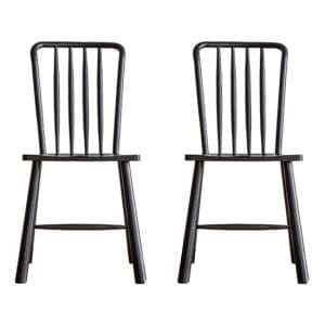Burbank Black Oak Wood Dining Chairs In Pair