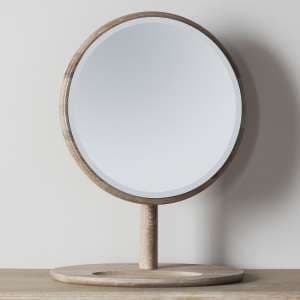 Burbank Round Dressing Mirror In Oak Wooden Frame - UK