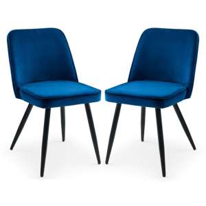 Babette Blue Velvet Dining Chairs With Black Metal Legs In Pair