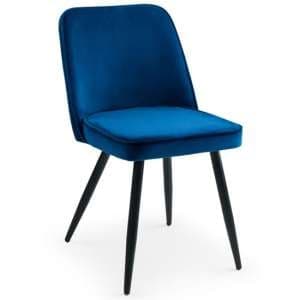 Babette Velvet Dining Chair In Blue With Black Metal Legs