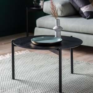 Burlap Round Wooden Coffee Table In Black - UK