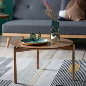 Burlap Round Wooden Coffee Table In Natural - UK