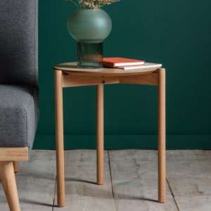 Burlap Round Wooden Side Table In Natural - UK