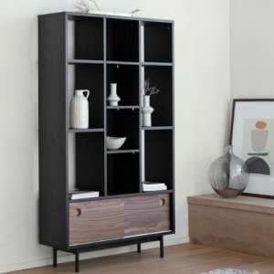 Busby Wooden Display Cabinet In Black And Walnut - UK
