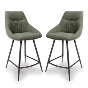 Buxton Sage Counter Fabric Bar Chairs In Pair - UK