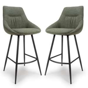 Buxton Sage Fabric Bar Chairs In Pair - UK