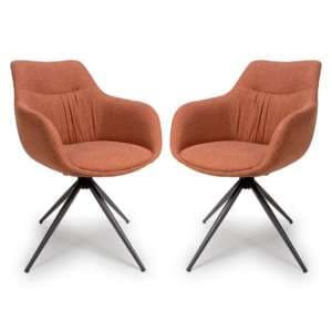 Buxton Swivel Carver Brick Fabric Dining Chairs In Pair - UK