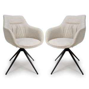 Buxton Swivel Carver Natural Fabric Dining Chairs In Pair - UK