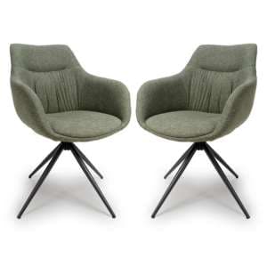 Buxton Swivel Carver Sage Fabric Dining Chairs In Pair - UK