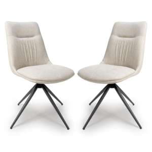 Buxton Swivel Natural Fabric Dining Chairs In Pair - UK