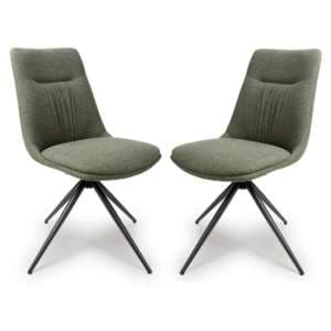 Buxton Swivel Sage Fabric Dining Chairs In Pair - UK