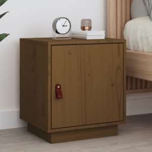 Byrne Pinewood Bedside Cabinet With 1 Door In Honey Brown - UK