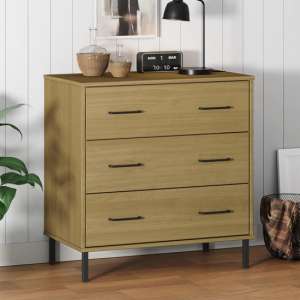 Byron Solid Pine Wood Chest Of 3 Drawers In Brown - UK