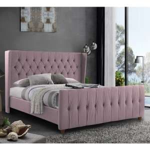 Cadott Plush Velvet Double Bed In Pink - UK