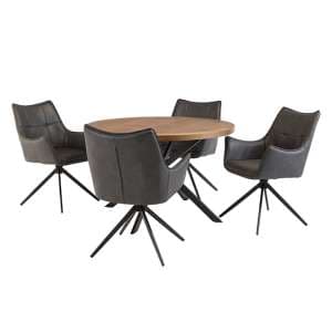 Cadott Wooden Dining Table Round With 4 Vernon Charcoal Chairs - UK