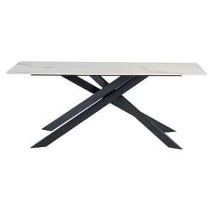 Caelan 200cm Marble Dining Table In Kass Gold With Black Legs