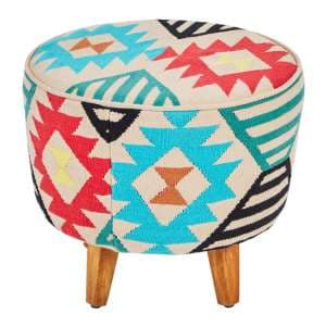 Cafenos Fabric FootStool With Wooden Legs In Multicolor - UK
