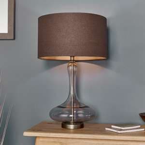 Caia Linen Dark Charcoal Shade Table Lamp In Aged Pewter