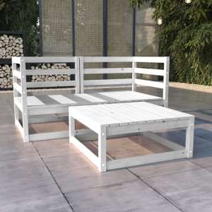 Cain Solid Pinewood 3 Piece Garden Lounge Set In White - UK
