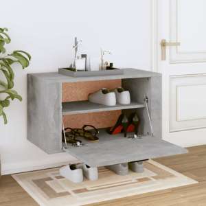 Cairns Wall Hung Wooden Shoe Storage Cabinet In Concrete Effect