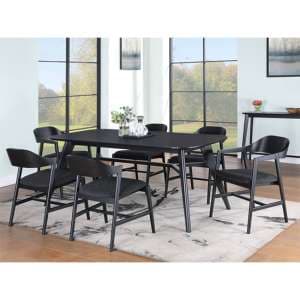 Cairo Wooden Dining Table Large With 6 Chairs In Black - UK