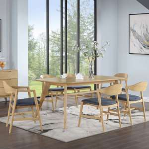 Cairo Wooden Dining Table Large With 6 Chairs In Natural Oak - UK