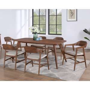 Cairo Wooden Dining Table Large With 6 Chairs In Walnut - UK
