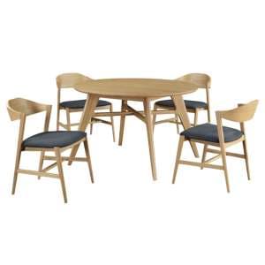 Cairo Wooden Dining Table Round With 4 Chairs In Natural Oak - UK