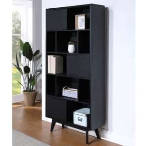 Cairo Wooden Double Bookcase In Black - UK